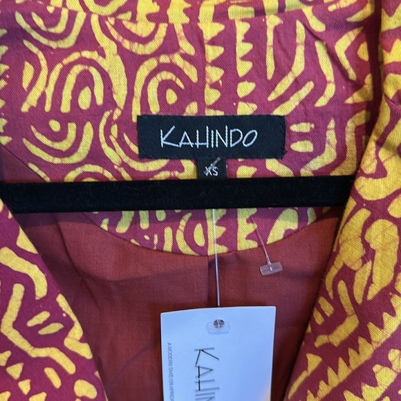 Kahindo red/yellow print long sleeve cold shoulder button front dress S NWT - Picture 2 of 3